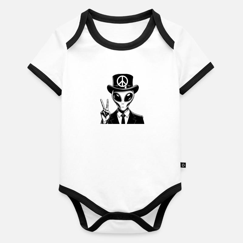 Alien mit Peace-Zeichen Baby Bio-Kurzarm-Kontrastbody