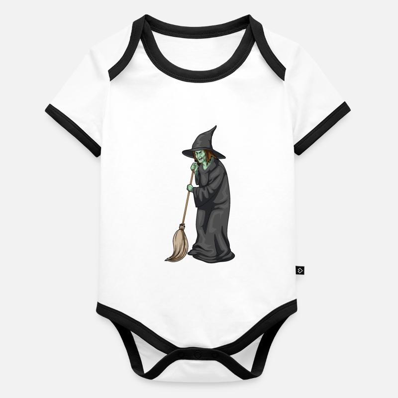 Witch Halloween Broom Organic Baby Contrasting Bodysuit