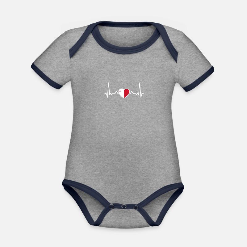 Drapeau maltais de battement de cœur de Malte - Body Bébé bio contrasté manches courtes - gris chiné/bleu marine