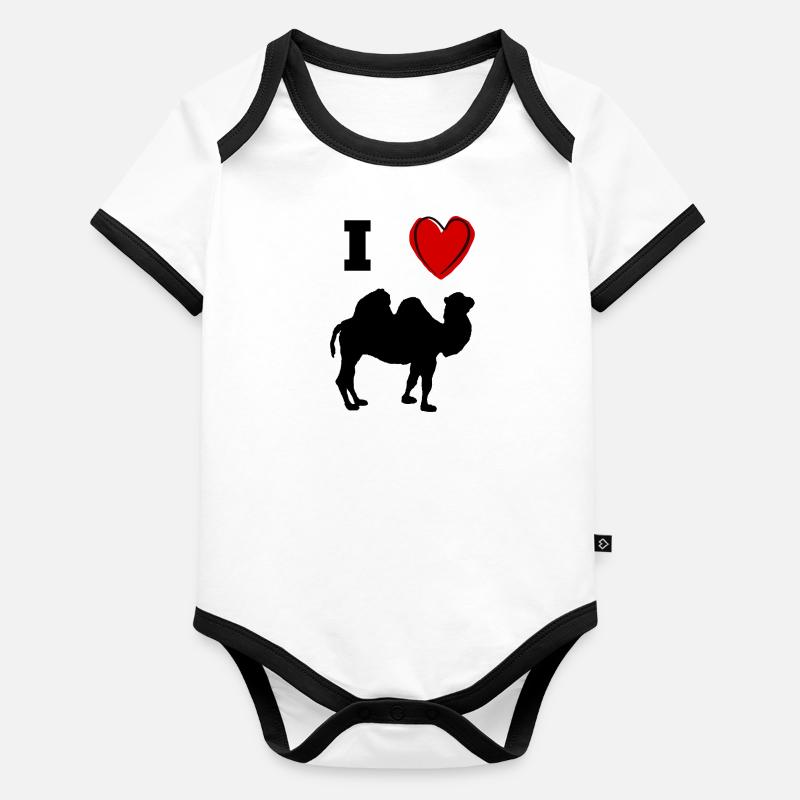 I love - Dromedar Kamel - Ich liebe Kamele Herz Baby Bio-Kurzarm-Kontrastbody