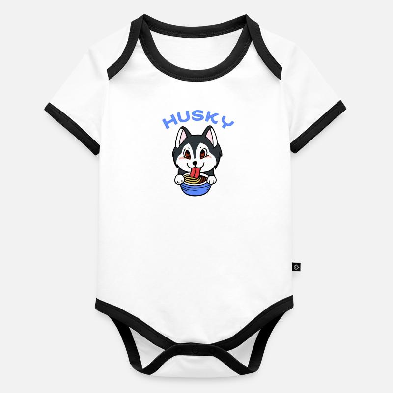 Husky Dad Ramen Hund Papa Geschenk Retro Baby Bio-Kurzarm-Kontrastbody