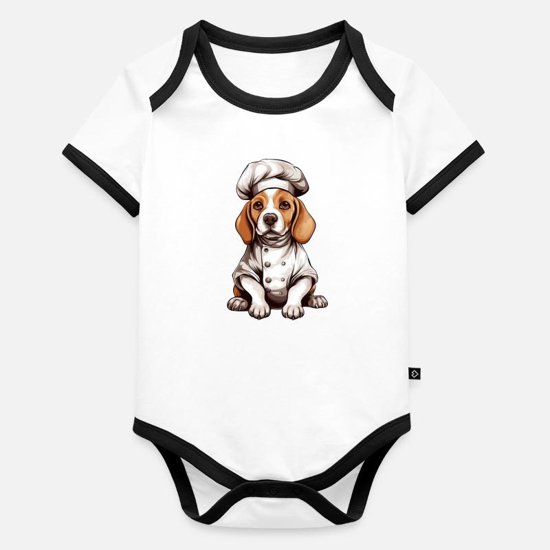 Beagle Dog with Chef's Hat - Cute Design Organic Baby Contrasting Bodysuit
