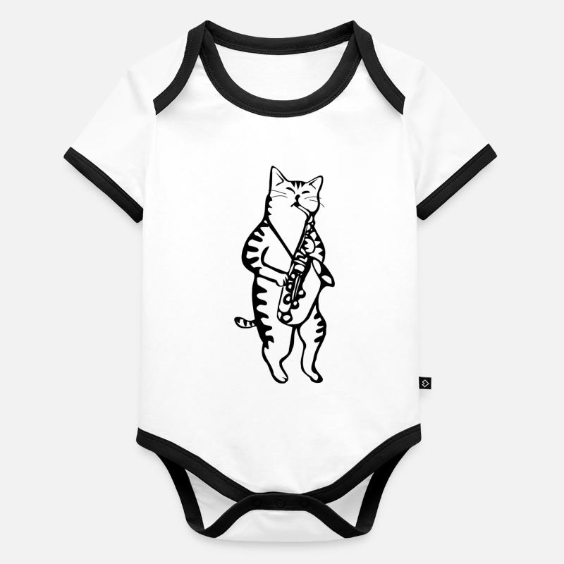 Saxophone Cat | Saxophone cat Organic Baby Contrasting Bodysuit
