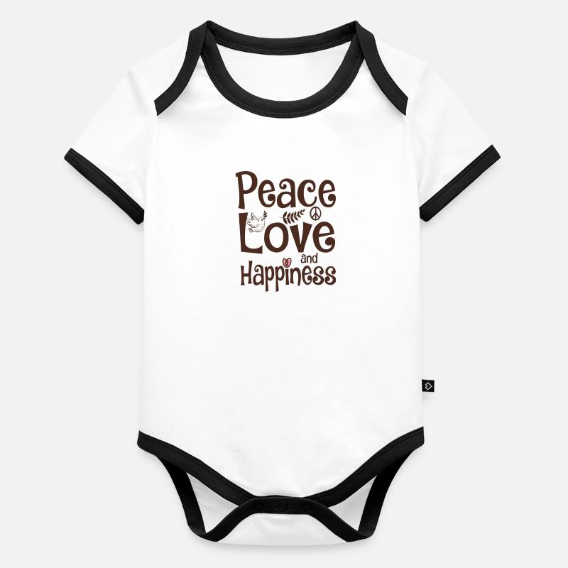 peace love happiness frieden liebe glücklich sein Baby Bio-Kurzarm-Kontrastbody