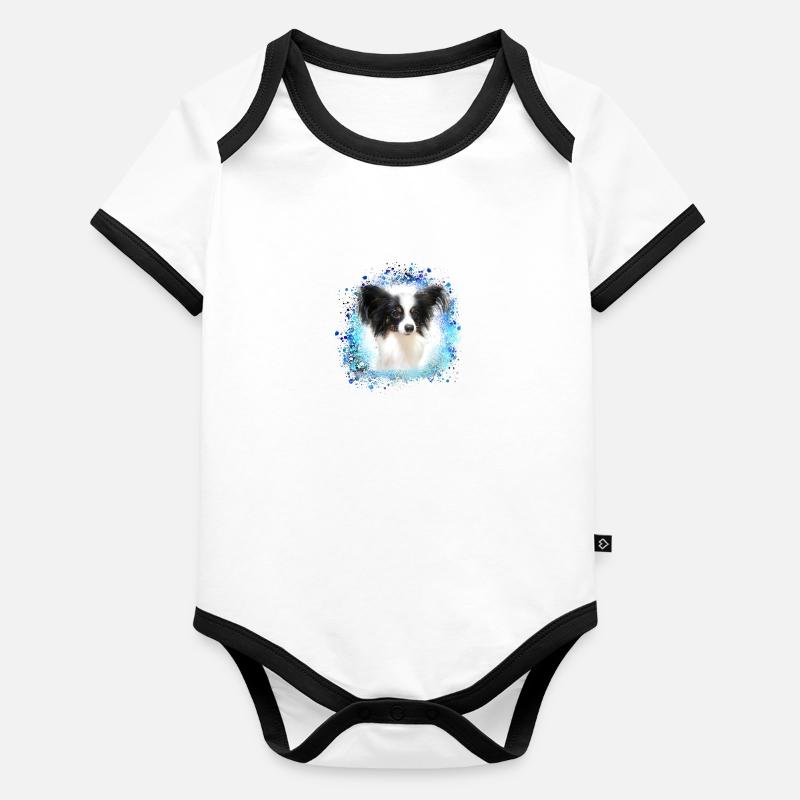 papillon,hund,spitz,zwergspitz,pompom Baby Bio-Kurzarm-Kontrastbody