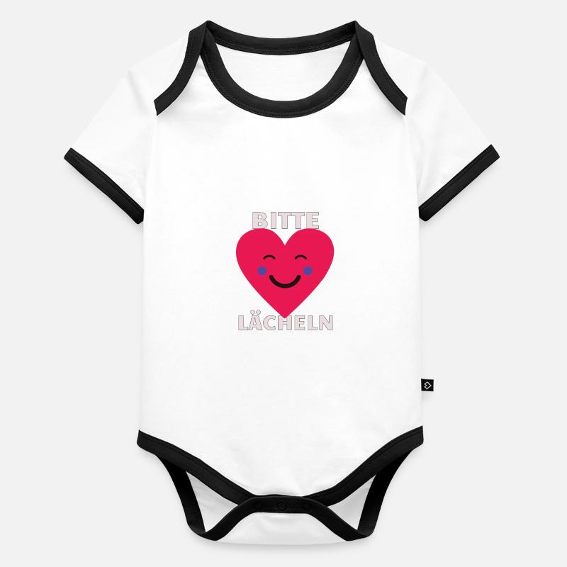 Bitte, Lächeln, Bitte Lächeln, fröhlich,freundlich Baby Bio-Kurzarm-Kontrastbody