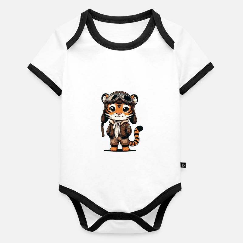 Cute Tiger Pilot Baby Bio-Kurzarm-Kontrastbody