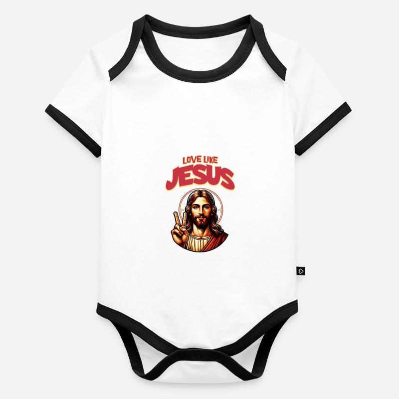 Aimer comme Jésus Visage classique de Jésus Body Bébé bio contrasté manches courtes