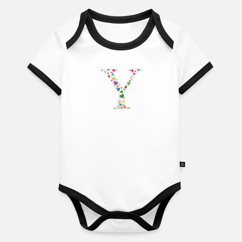 Personalisierbar Monogramm Y Herzmuster Baby Bio-Kurzarm-Kontrastbody