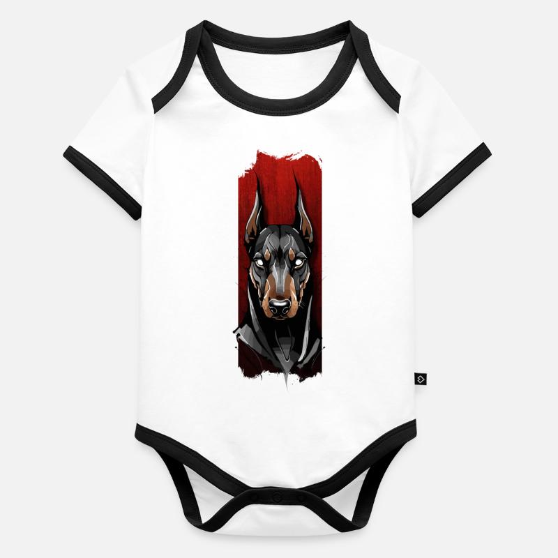 Regard vigilant : le regard du doberman Body Bébé bio contrasté manches courtes