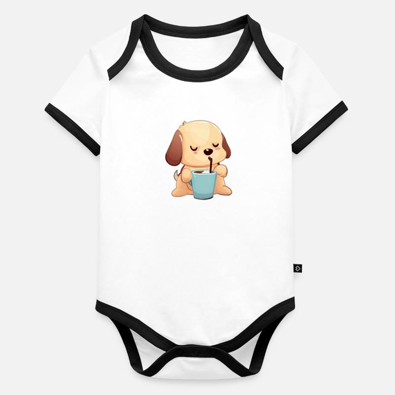 Chien de café Body Bébé bio contrasté manches courtes