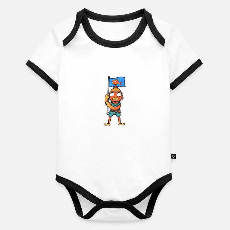 Fish Boy with a fish flag cartoon Organic Baby Contrasting Bodysuit