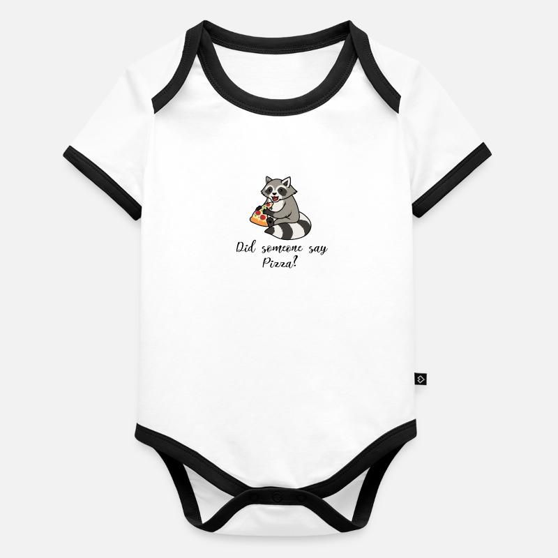 Wildtier Waschbär isst Pizza Ironisches süßes Baby Bio-Kurzarm-Kontrastbody