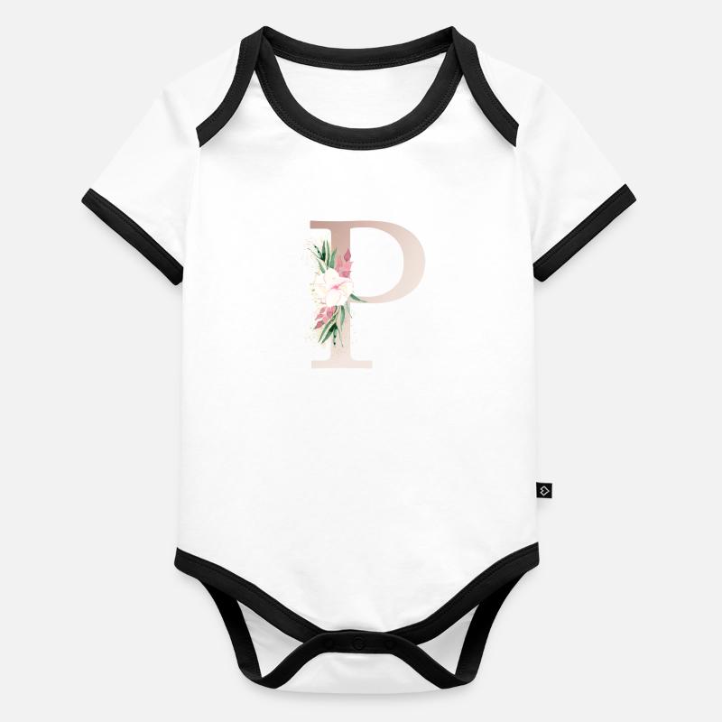 Customizable Monogram P Floral Organic Baby Contrasting Bodysuit