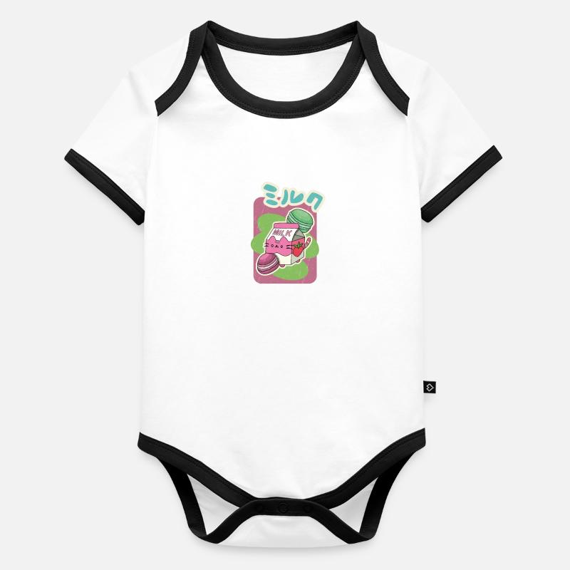 Milkshake Erdbeere Japan Makronen Geschenk Baby Bio-Kurzarm-Kontrastbody