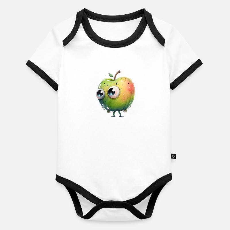 Cute apple character with googly eyes Organic Baby Contrasting Bodysuit