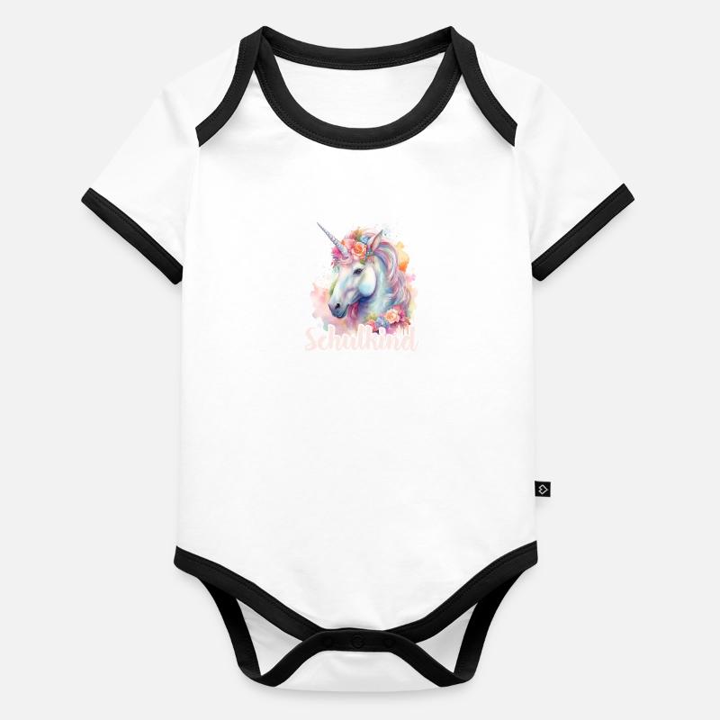 Einhorn Blumen Schulkind Einschulung 2023 Baby Bio-Kurzarm-Kontrastbody