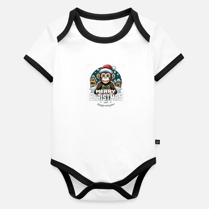 Singe de Noël Body Bébé bio contrasté manches courtes