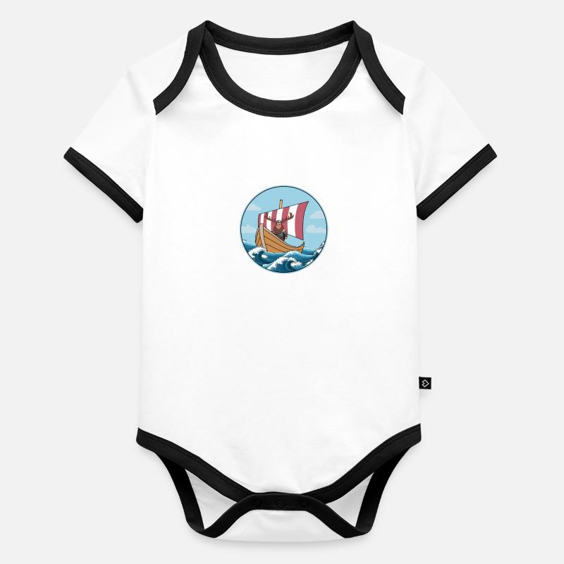 Moose sur le bateau viking Scandinavia Sailing Body Bébé bio contrasté manches courtes