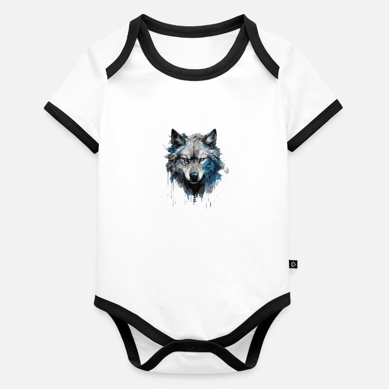 Wolf Head Organic Baby Contrasting Bodysuit