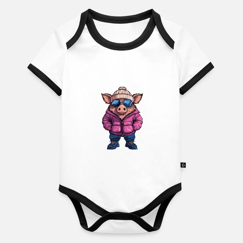 Schwein Winter Comic Wildschwein Baby Bio-Kurzarm-Kontrastbody