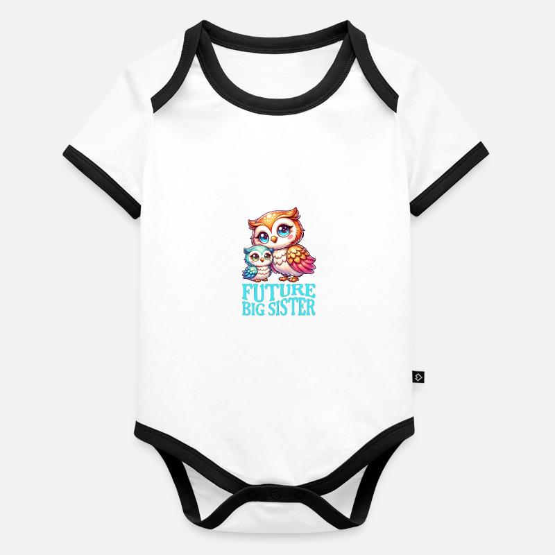Ich bin bald eine Große Schwester süße Eulen Baby Bio-Kurzarm-Kontrastbody