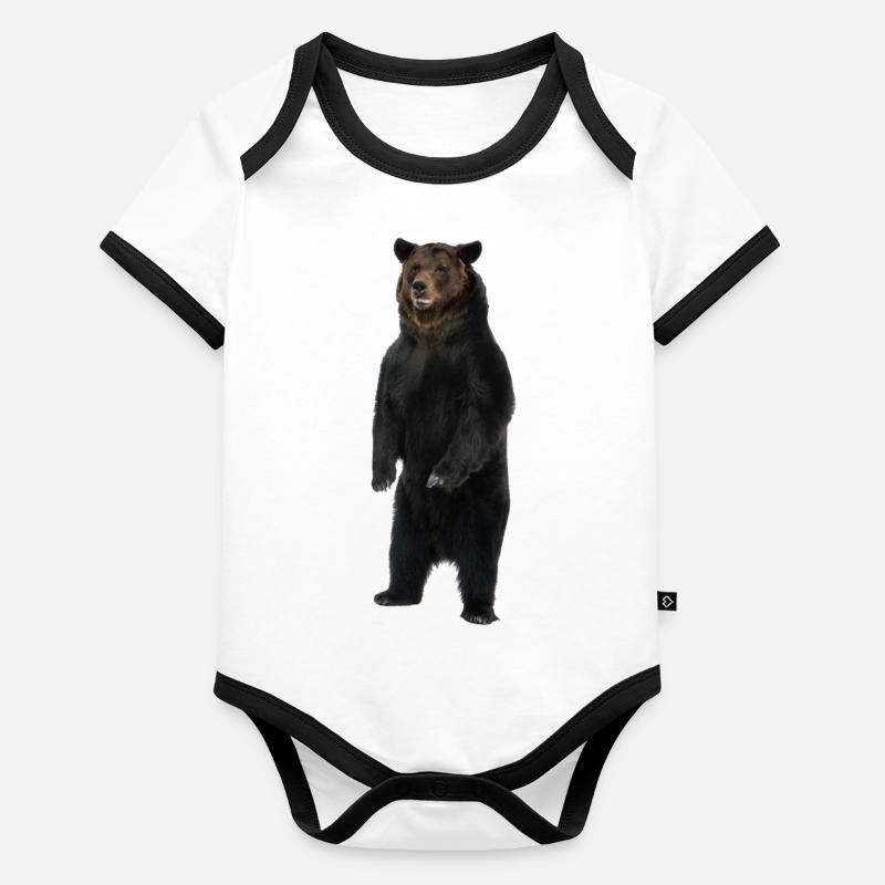 Ours debout Body Bébé bio contrasté manches courtes