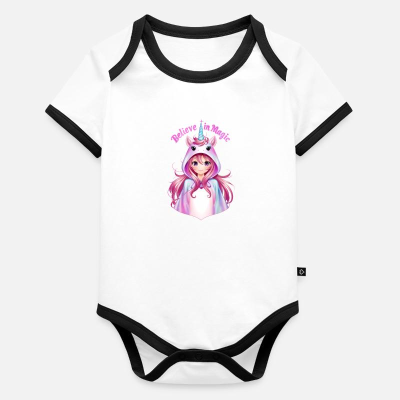 Anime-Mädchen im Einhorn-Anzug Baby Bio-Kurzarm-Kontrastbody