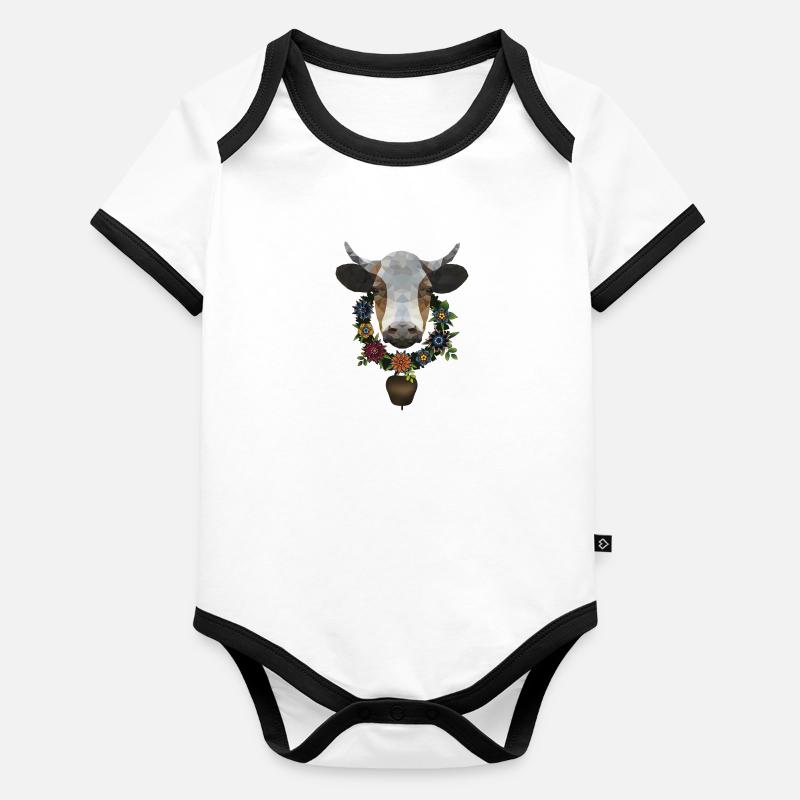 Kuh mit Blumenkranz Baby Bio-Kurzarm-Kontrastbody