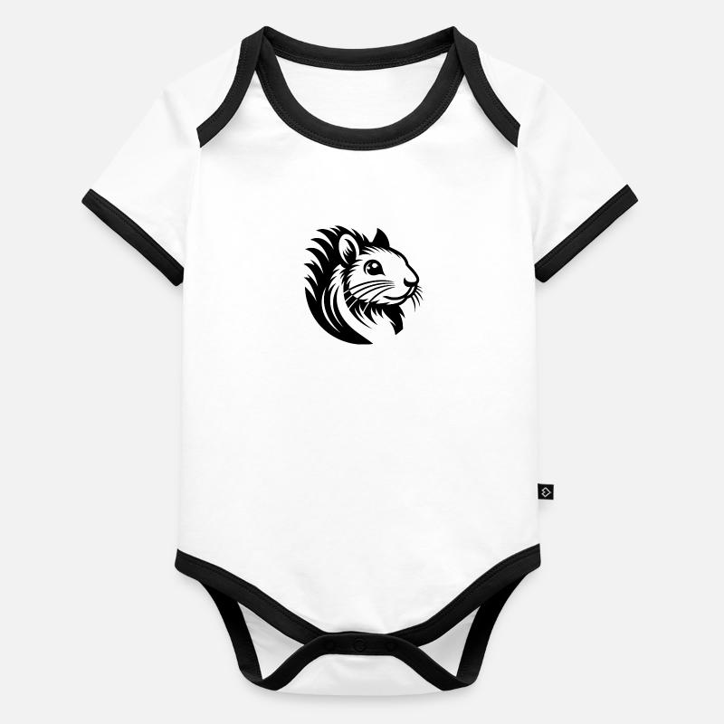 Schwarz Weiß Sport Eichhörnchen Nüsse Tierliebe Baby Bio-Kurzarm-Kontrastbody