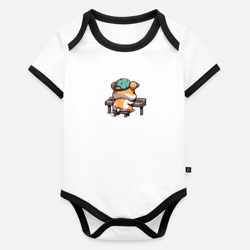 Drôle de hamster pianiste mignon bande dessinée Body Bébé bio contrasté manches courtes