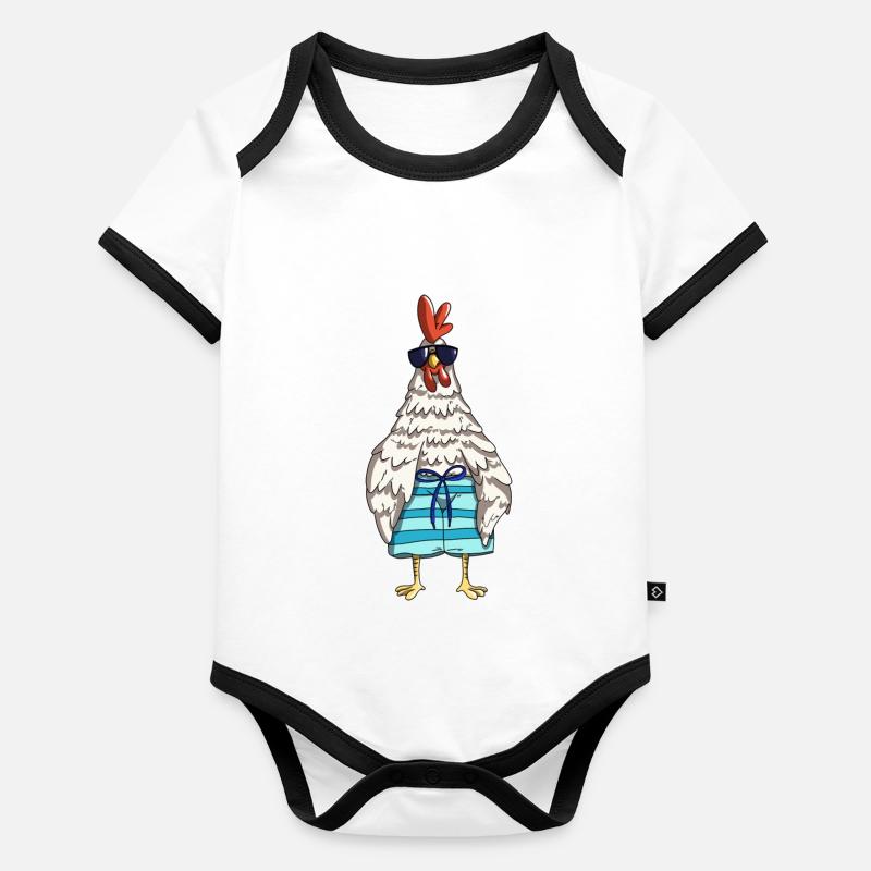 Drôle de poulets de coq et de patron de conception de poulet dans la grange Body Bébé bio contrasté manches courtes