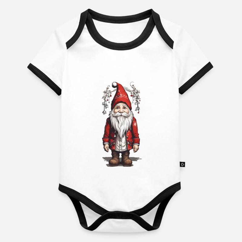 Gnome de Noël rétro à Noël Body Bébé bio contrasté manches courtes