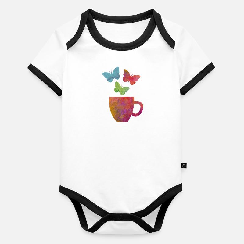 J’adore le café et le papillon Body Bébé bio contrasté manches courtes