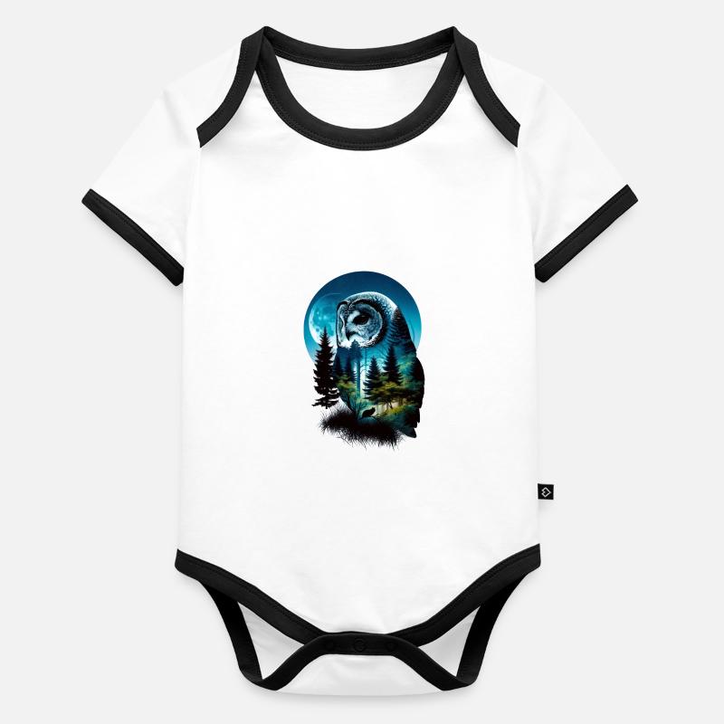 Nature in Owl Pattern Baby Bio-Kurzarm-Kontrastbody