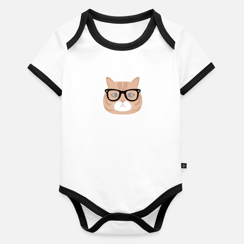 Katze mit Brille Baby Bio-Kurzarm-Kontrastbody