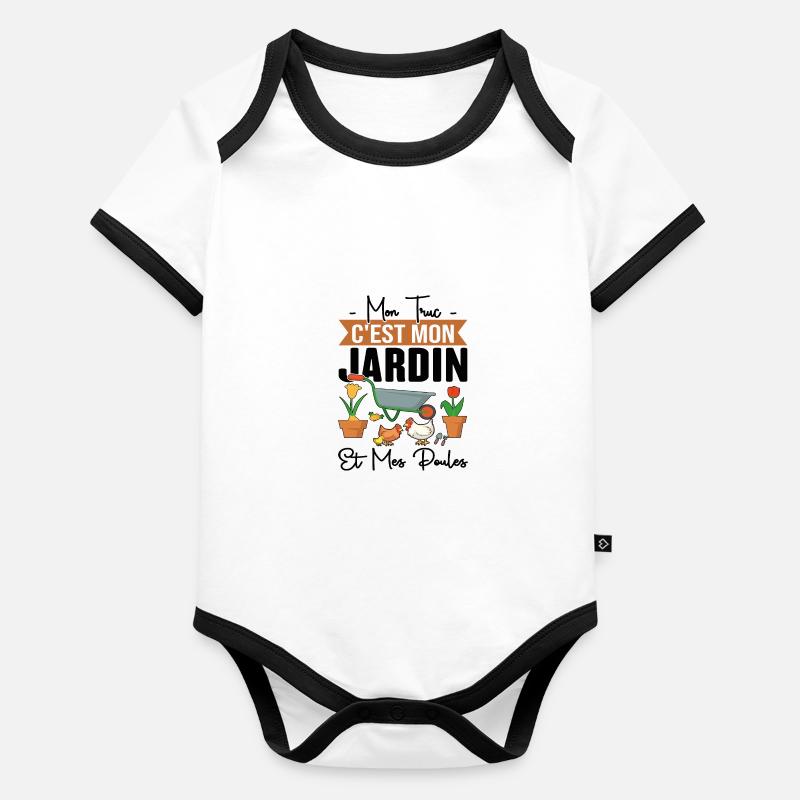 Mon Truc C'est Mon Jardin Et Mes Poules Cadeau Body Bébé bio contrasté manches courtes