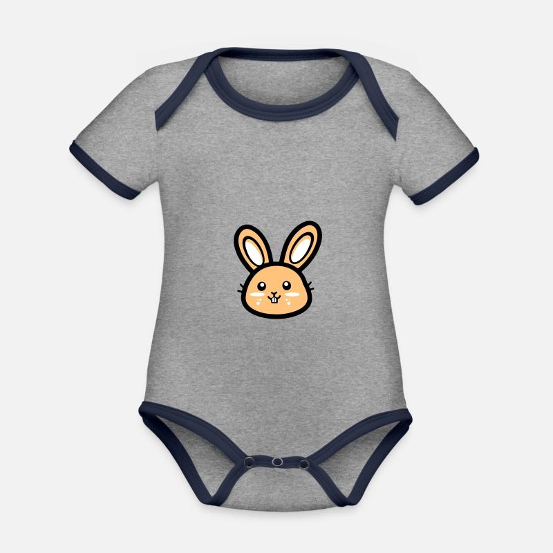 Bunny Head Easter Bunny Icon Easter - Organic Baby Contrasting Bodysuit - heather grey/navy