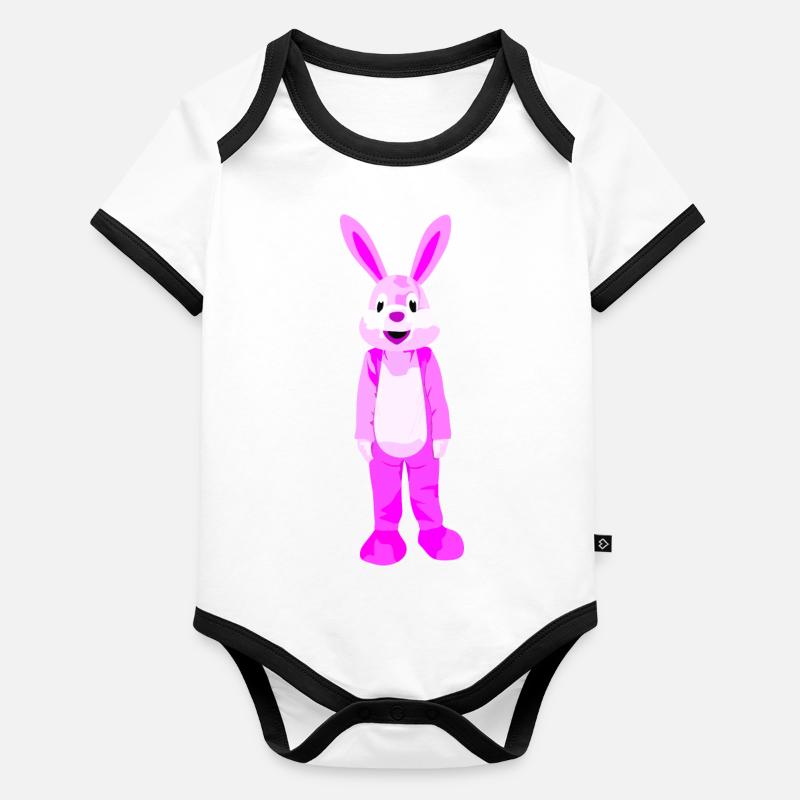 Lapin à fourrure rose Body Bébé bio contrasté manches courtes