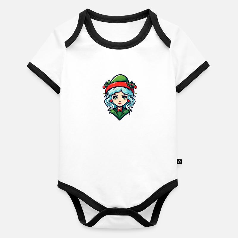 Illustration de Noël elfe Body Bébé bio contrasté manches courtes