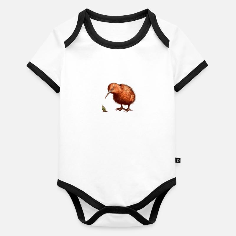Kiwi Oiseau avec brin d’herbe Body Bébé bio contrasté manches courtes