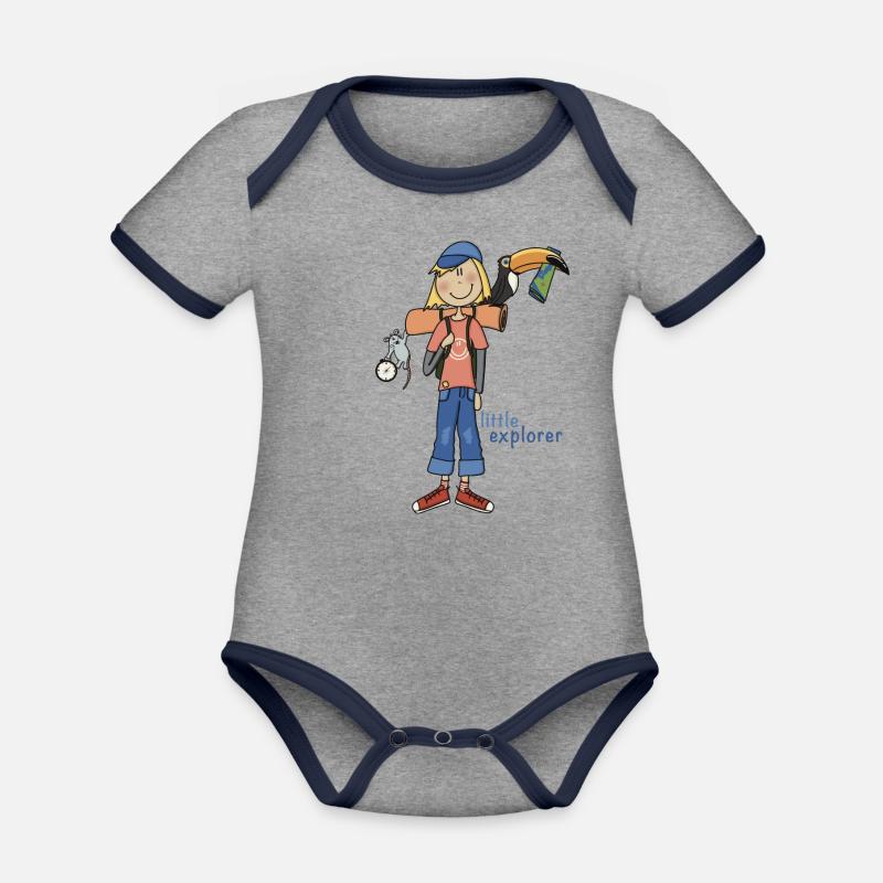Little Explorer - Camping Kids - Body Bébé bio contrasté manches courtes - gris chiné/bleu marine