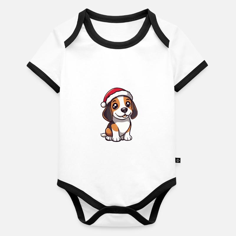 Beagle chien Noël mignon Body Bébé bio contrasté manches courtes