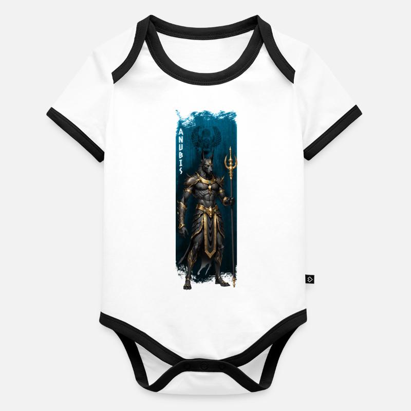 Gardien divin : Anubis avec bâton royal Body Bébé bio contrasté manches courtes