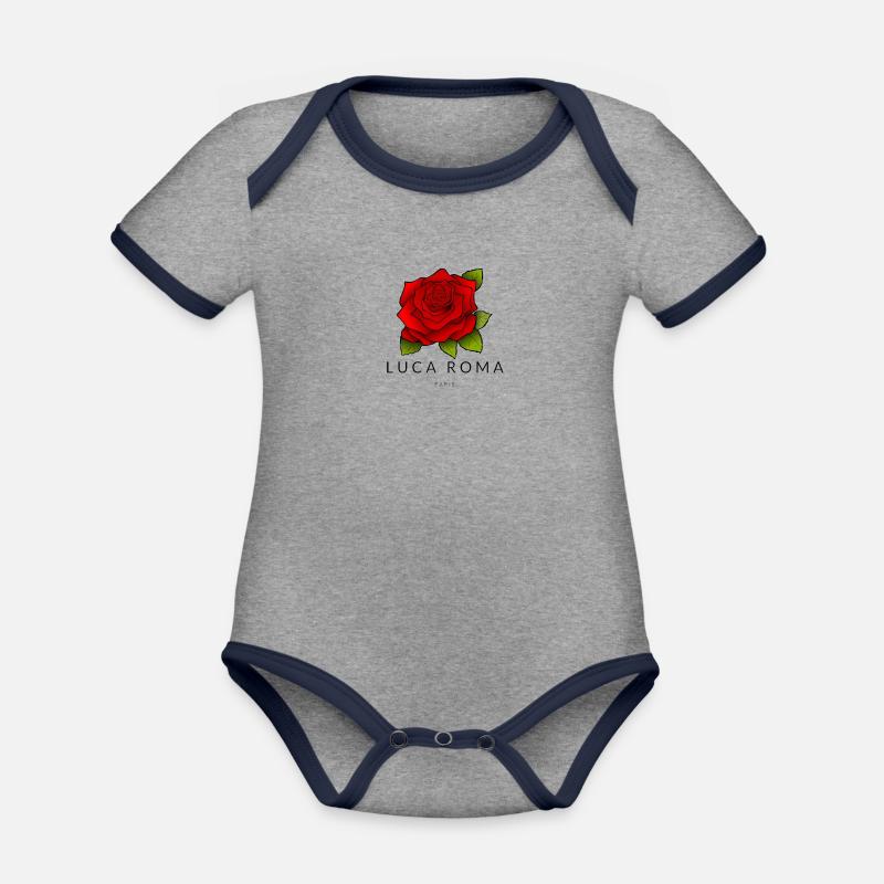 Roses - Body Bébé bio contrasté manches courtes - gris chiné/bleu marine