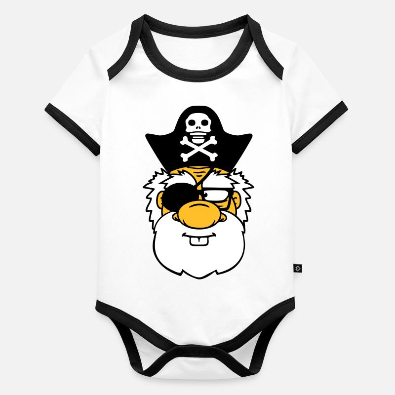 tête visage pirate capitaine marin marin marin sae Body Bébé bio contrasté manches courtes