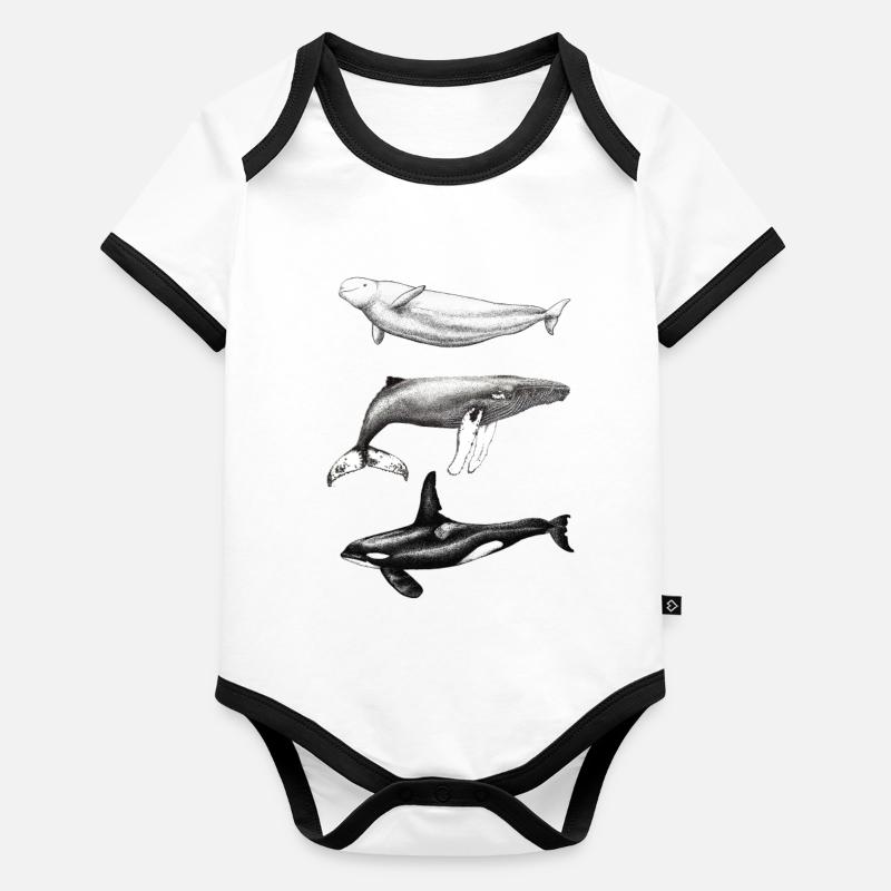 Beluga-Delphin, Buckelwal und Buckelwal Baby Bio-Kurzarm-Kontrastbody