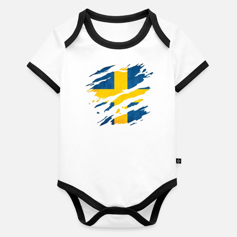 Schweden - Nationalfahne, Kratzer, Risse Baby Bio-Kurzarm-Kontrastbody