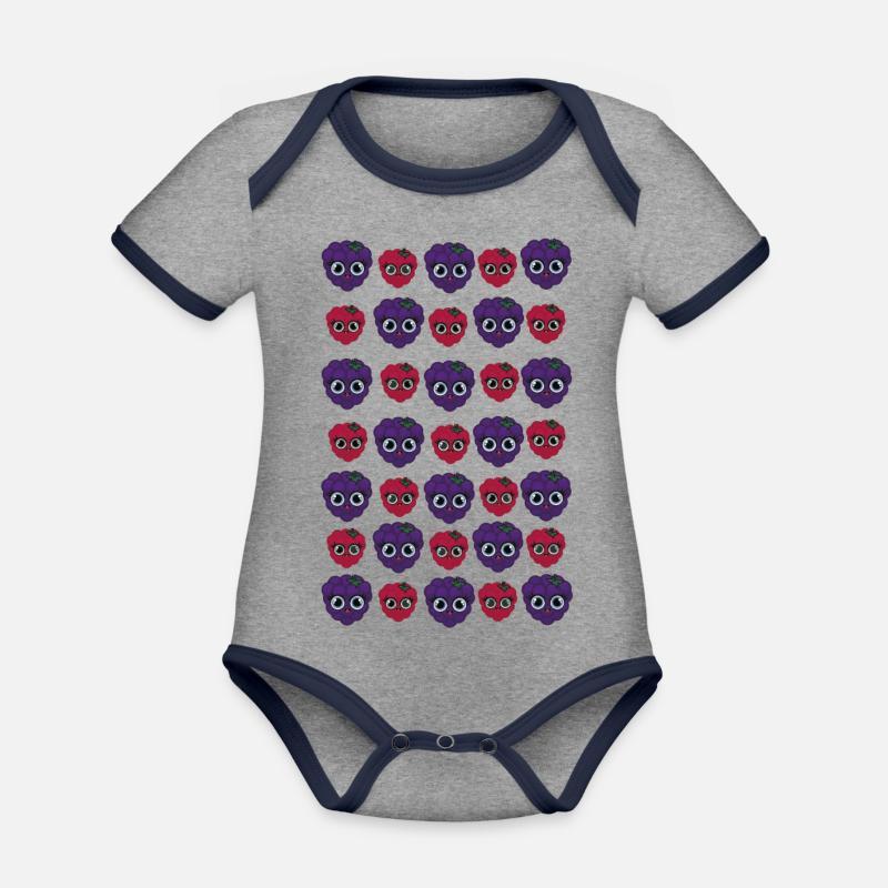 Billy Blackberry und Ruby Raspberry - Baby Bio-Kurzarm-Kontrastbody - Grau meliert/Navy