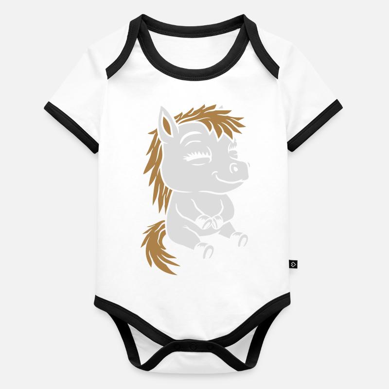 Sitzendes kleines Comic Pony Baby Bio-Kurzarm-Kontrastbody